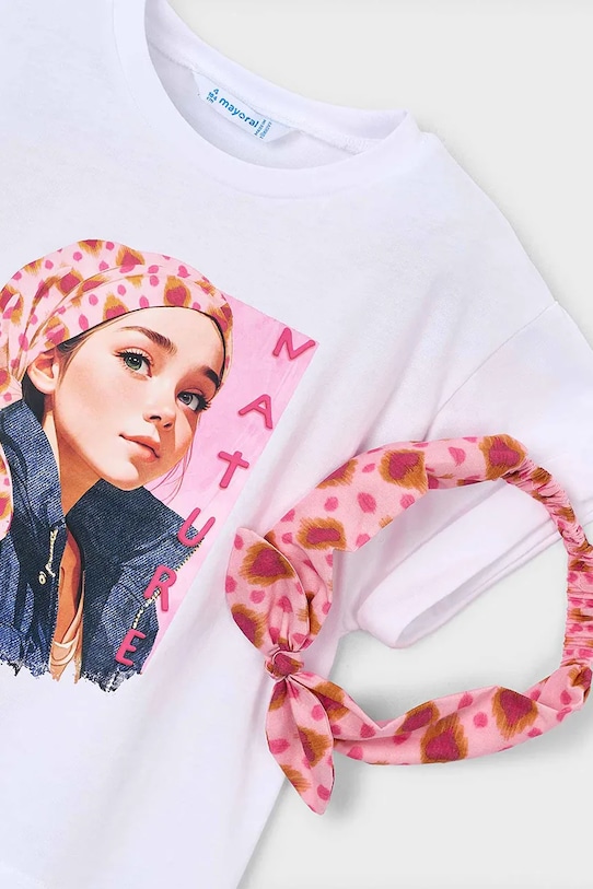 Κοριτσίστικα Παιδικό βαμβακερό μπλουζάκι Mayoral 3010.6G.Mini.PPY2 λευκό