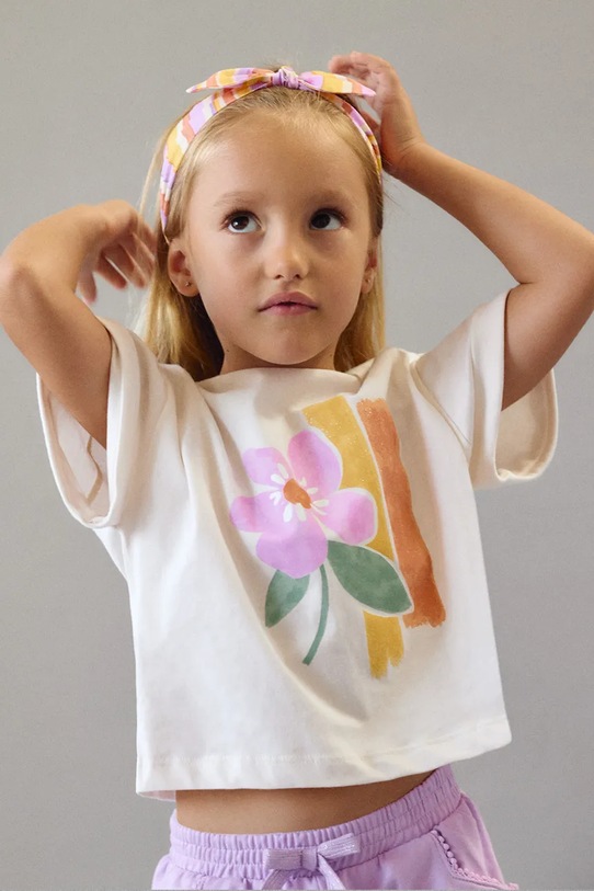 Παιδικό βαμβακερό μπλουζάκι Mayoral στάμπα μπεζ 3010.6G.Mini.PPY2