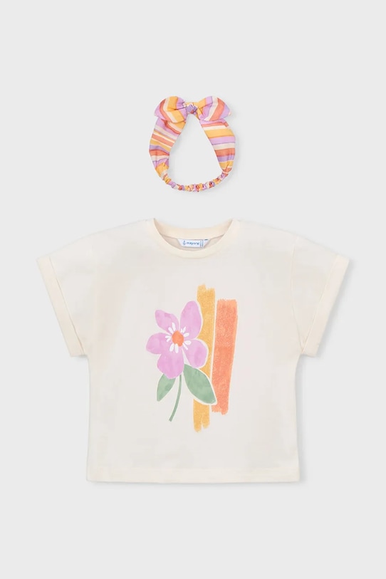 Παιδικό βαμβακερό μπλουζάκι Mayoral 3010.6G.Mini.PPY2 μπεζ SS26