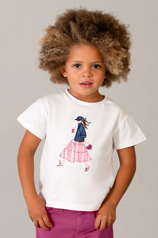 Mayoral t-shirt bawełniany dziecięcy nadruk biały 3011.6H.Mini.PPY2