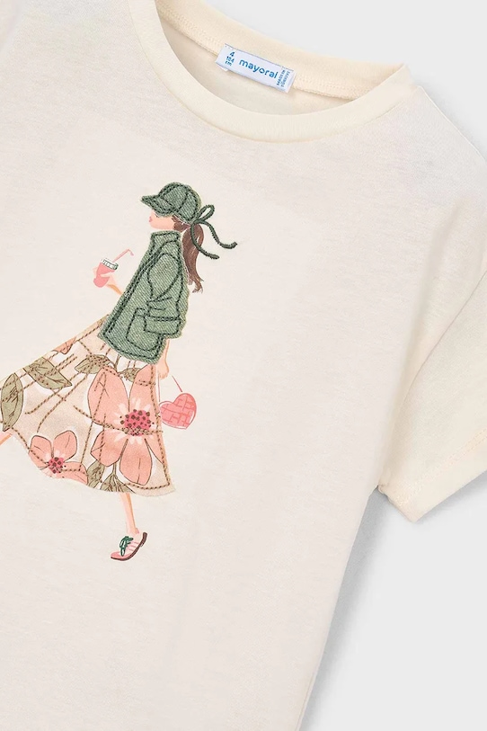 Dziewczynka Mayoral t-shirt bawełniany dziecięcy 3011.6H.Mini.PPY2 beżowy