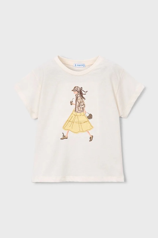 Mayoral t-shirt bawełniany dziecięcy nadruk beżowy 3011.6H.Mini.PPY2