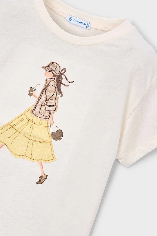 Dziewczynka Mayoral t-shirt bawełniany dziecięcy 3011.6H.Mini.PPY2 beżowy