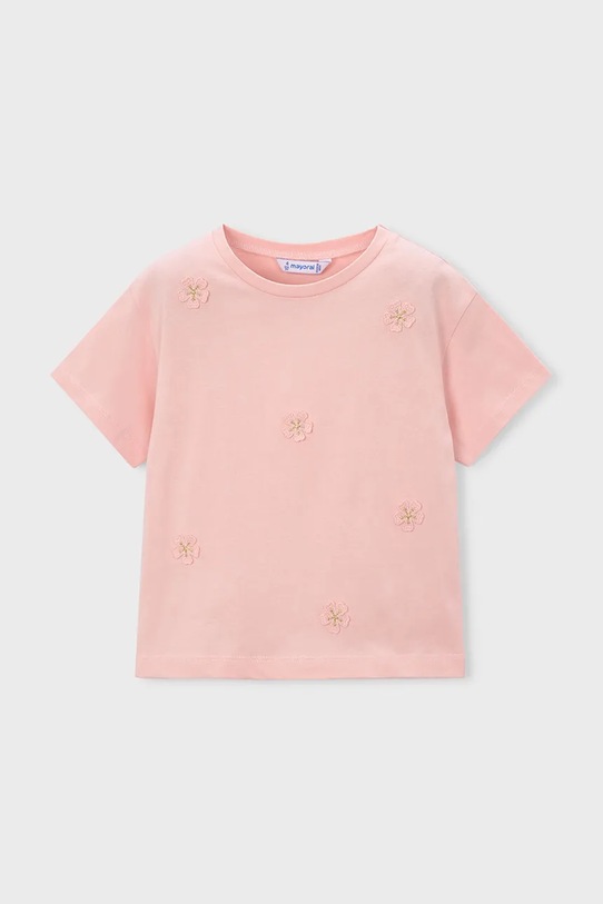 Mayoral t-shirt bawełniany dziecięcy aplikacja różowy 3013.6H.Mini.PPY2