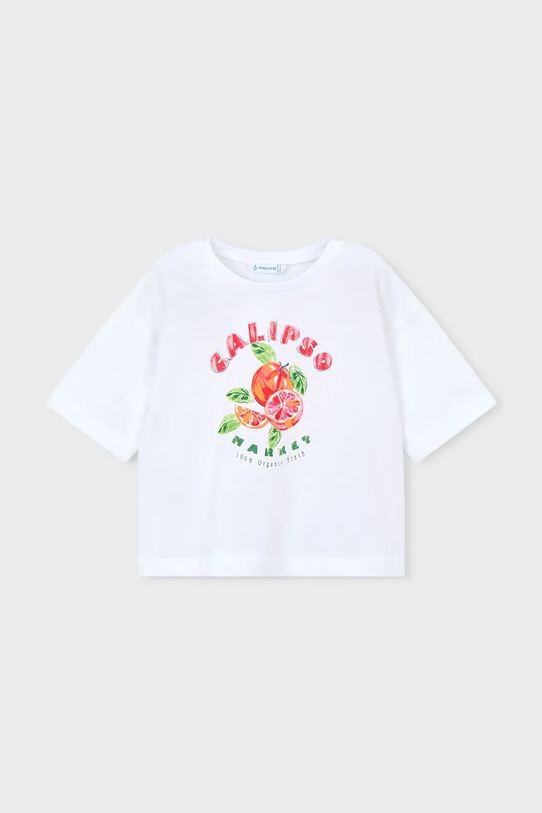 Mayoral t-shirt bawełniany dziecięcy 3016.6K.Mini.PPY2 biały SS26