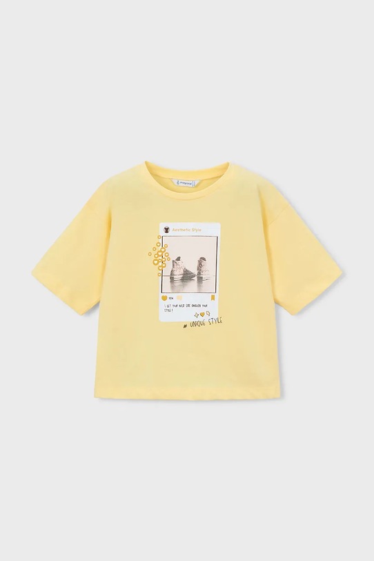 Mayoral t-shirt bawełniany dziecięcy 3016.6K.Mini.PPY2 żółty SS26