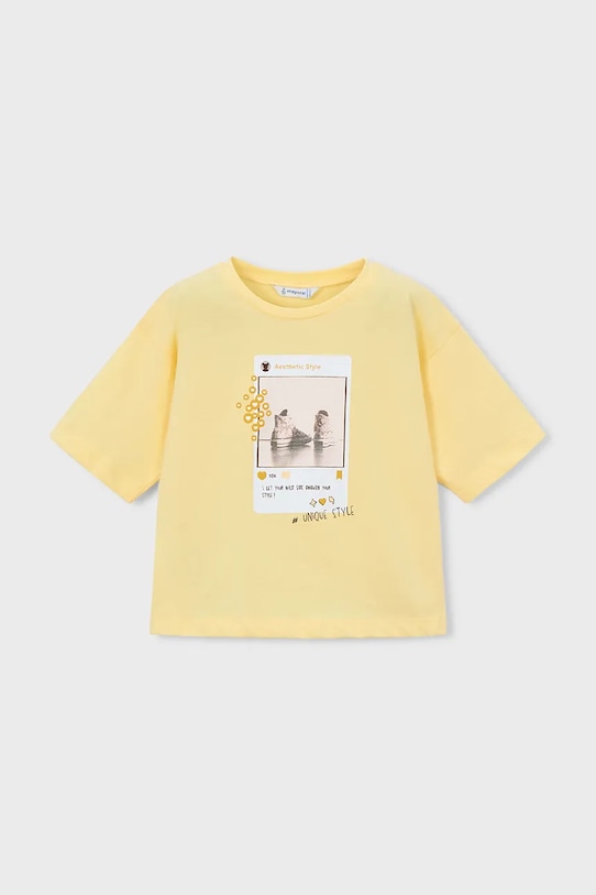 Mayoral t-shirt bawełniany dziecięcy 3016.6K.Mini.PPY2 żółty SS26