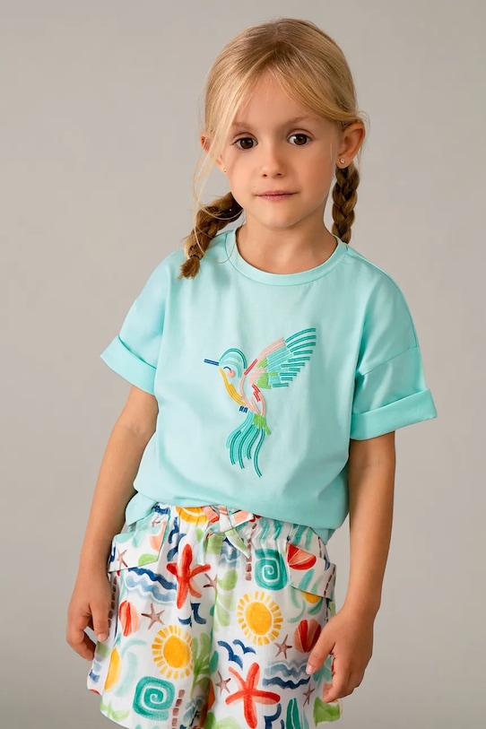 Dětské bavlněné tričko Mayoral kulatý tyrkysová 3016.6K.Mini.PPY2