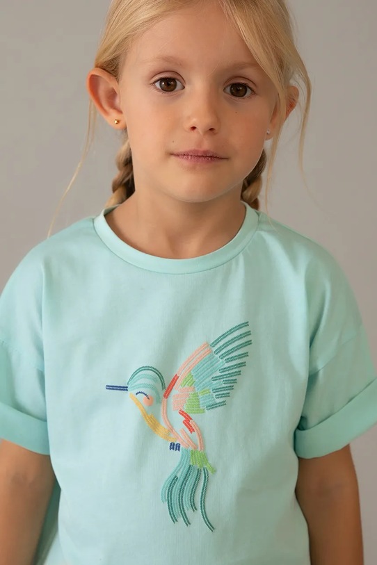 Mayoral t-shirt bawełniany dziecięcy 3016.6K.Mini.PPY2 turkusowy