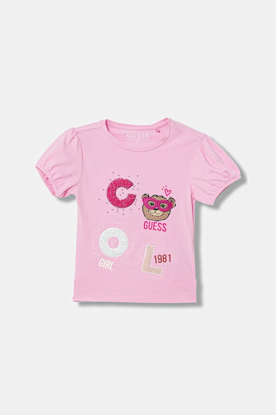 Guess t-shirt dziecięcy z elastanem różowy K6RI05.K6YW4.PPY2