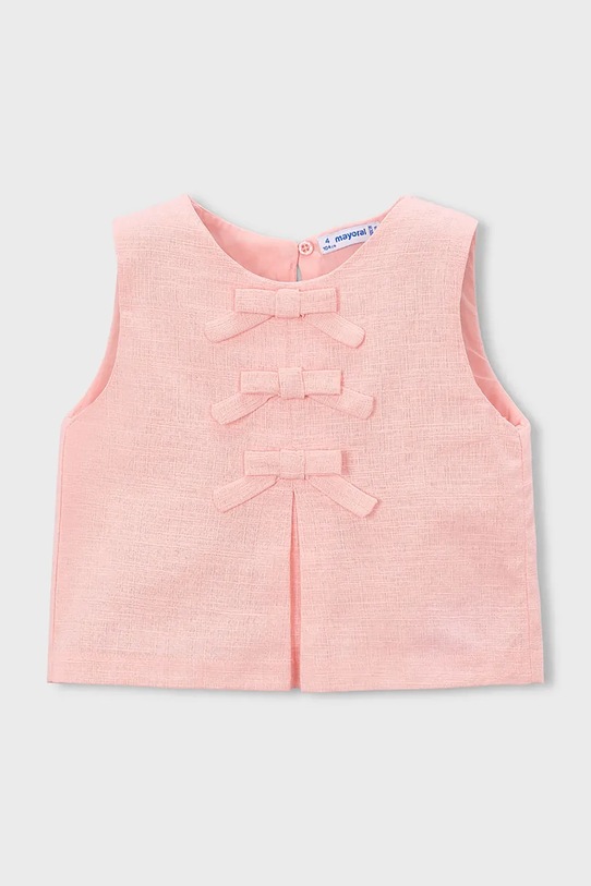 Mayoral top z dodatkiem lnu dziecięcy okrągły różowy 3024.6C.Mini.PPY2