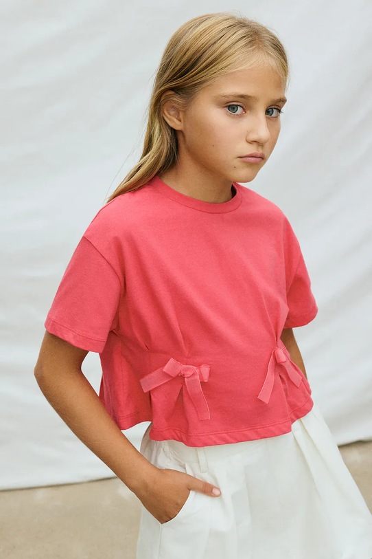 Mayoral t-shirt bawełniany dziecięcy bawełna różowy 6004.8B.Junior.PPY2