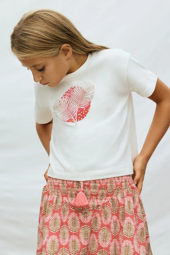 Mayoral t-shirt bawełniany dziecięcy nadruk biały 6005.8C.Junior.PPY2