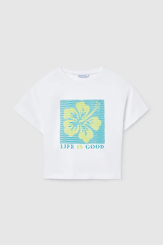 Mayoral t-shirt bawełniany dziecięcy 6009.8F.Junior.PPY2 biały SS26