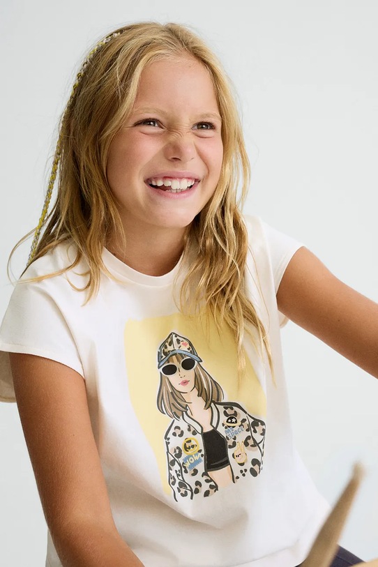 Παιδικό βαμβακερό μπλουζάκι Mayoral στάμπα λευκό 6010.8G.Junior.PPY2