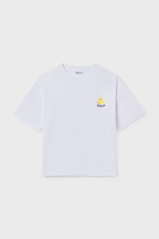 Παιδικό βαμβακερό μπλουζάκι Mayoral στάμπα λευκό 6011.8G.Junior.PPY2