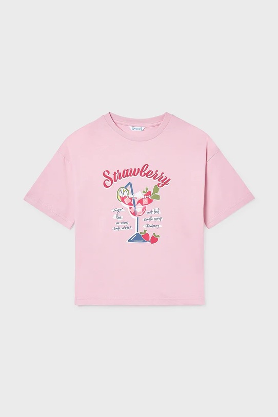 Παιδικό βαμβακερό μπλουζάκι Mayoral στάμπα ροζ 6011.8G.Junior.PPY2