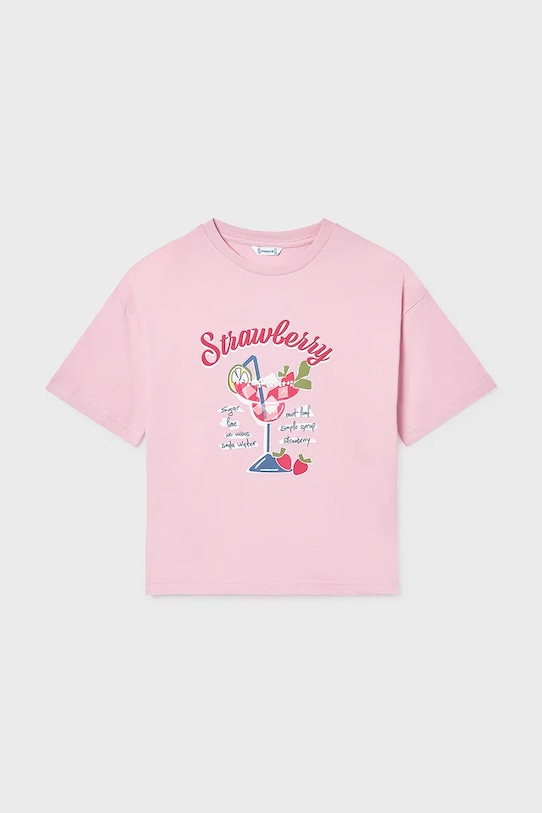 Παιδικό βαμβακερό μπλουζάκι Mayoral στάμπα ροζ 6011.8G.Junior.PPY2