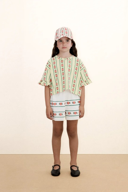 Tinycottons t-shirt bawełniany dziecięcy ROSE PATTERN CROP TEE wzorzyste żółty SS26.031