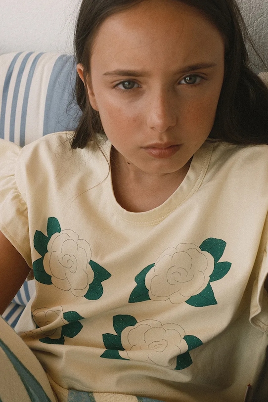 Tinycottons t-shirt bawełniany dziecięcy YELLOW FLOWERS GRAPHIC CROP TEE aplikacja żółty SS26.067