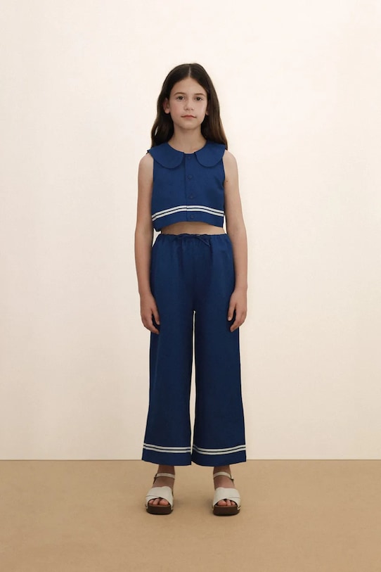 Tinycottons koszula dziecięca z dodatkiem lnu STRIPES CROPPED SHIRT SS26.219 granatowy