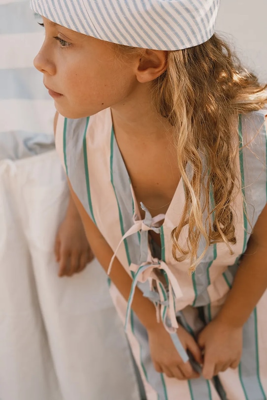 Tinycottons koszula bawełniana dziecięca RETRO STRIPES BOWS VEST SS26.278 niebieski