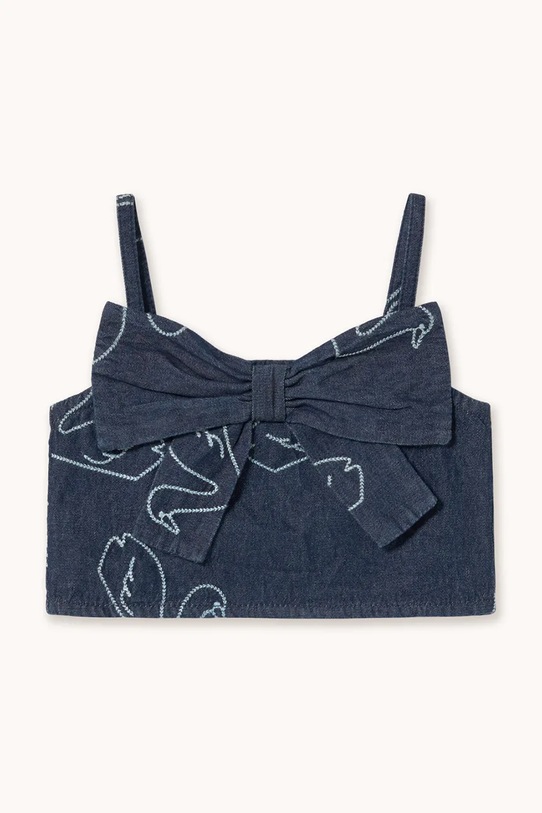 Tinycottons top jeansowy dziecięcy BIG SWANS DENIM BOW TOP SS26.328 niebieski SS26