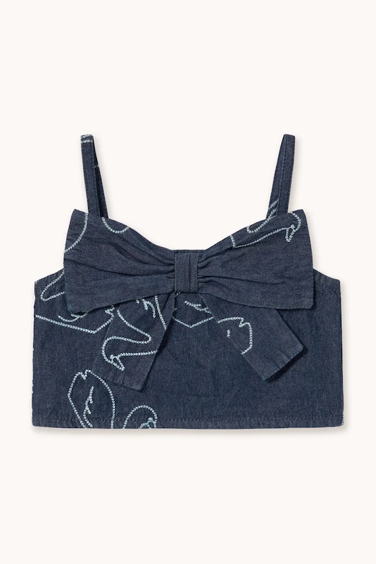 Tinycottons top jeansowy dziecięcy BIG SWANS DENIM BOW TOP SS26.328 niebieski SS26