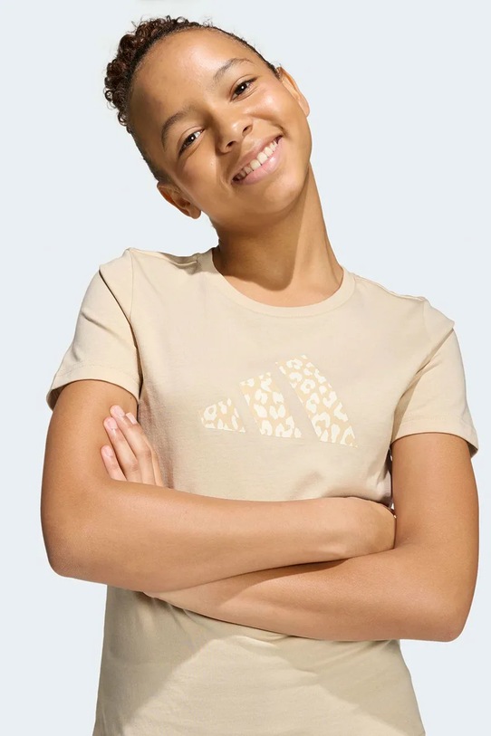 adidas t-shirt bawełniany dziecięcy KG0103 beżowy