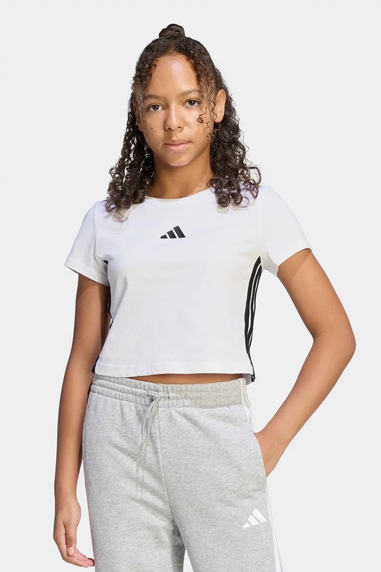 Παιδικό βαμβακερό μπλουζάκι adidas απλικέ λευκό JZ1209