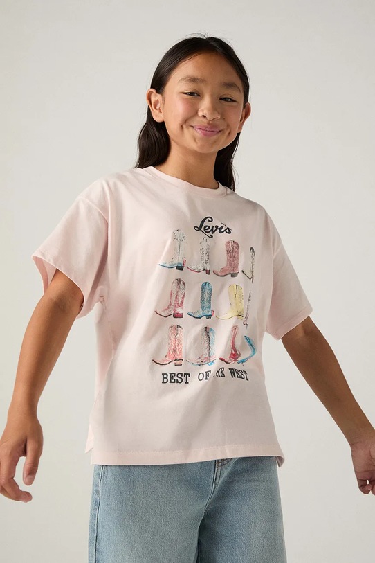 Levi's t-shirt dziecięcy BOOTS OVERSIZED SS TEE 4EP785 różowy