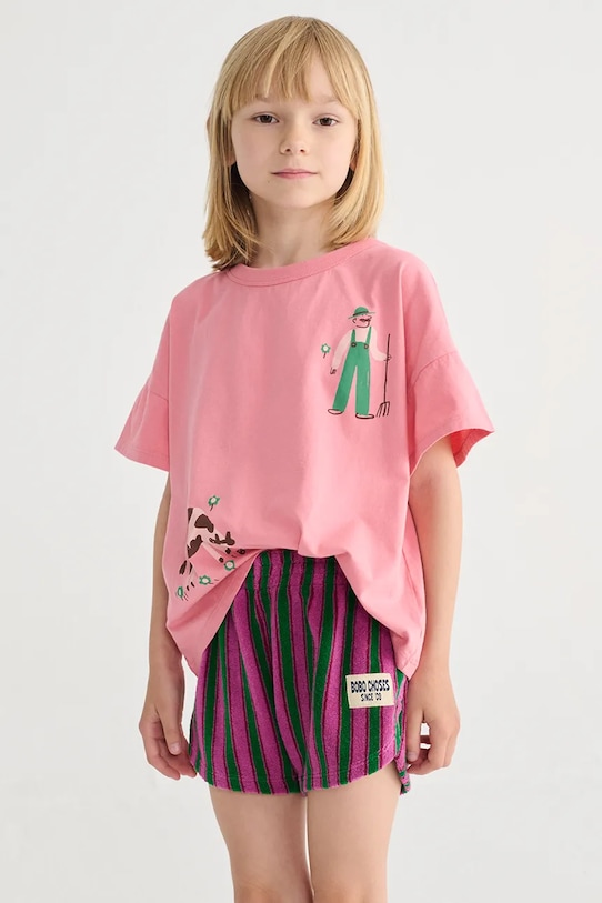 Dječja pamučna majica kratkih rukava Bobo Choses Farm Adventure print roza 126AC004