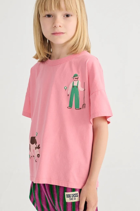 Bobo Choses t-shirt bawełniany dziecięcy Farm Adventure różowy 126AC004