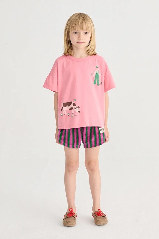 Bobo Choses t-shirt bawełniany dziecięcy Farm Adventure 126AC004 różowy
