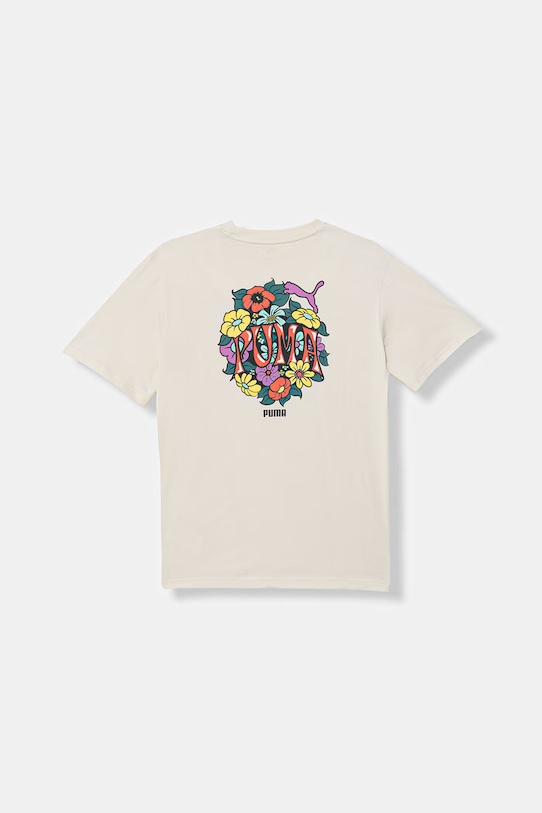 Παιδικό βαμβακερό μπλουζάκι Puma MID90s στάμπα μπεζ 691729