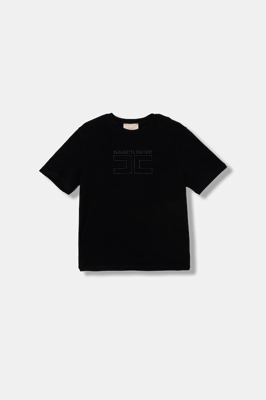 Elisabetta Franchi t-shirt dziecięcy z elastanem czarny EFTS256.0.JE006.140.158