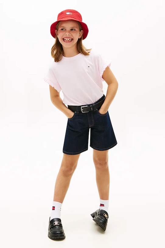 Dievča Tommy Hilfiger tričko detské s bavlnou KG0KG08970.104.122.PPY2 ružová