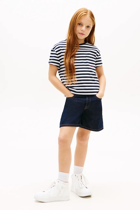 Dziewczynka Tommy Hilfiger t-shirt dziecięcy bawełniany KG0KG09199.128.176.PPY2 granatowy