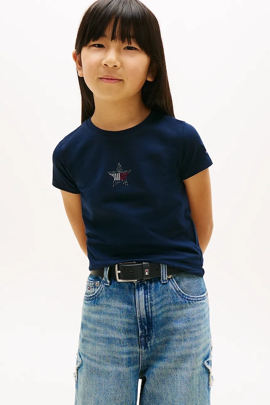 Tommy Hilfiger T-shirt dziecięcy bawełniany z elastanem granatowy KG0KG09097.128.176.PPY2