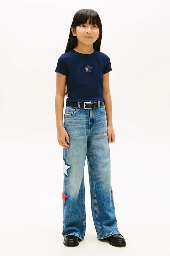 Dziewczynka Tommy Hilfiger T-shirt dziecięcy bawełniany z elastanem KG0KG09097.128.176.PPY2 granatowy