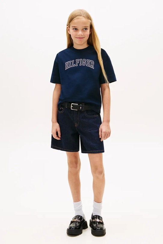 Dziewczynka Tommy Hilfiger t-shirt dziecięcy bawełniany KG0KG09523.128.176.PPY2 granatowy