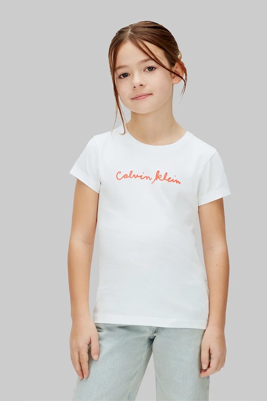 Calvin Klein Jeans póló gyerek pamut fehér LVCKSJA17G.128.176.PPY2