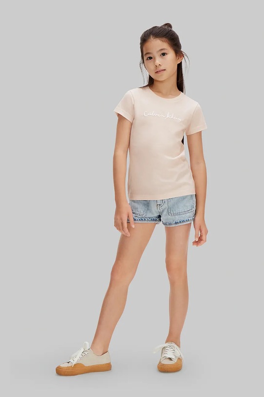 Момиче Calvin Klein Jeans тениска за деца от памук LVCKSJA17G.128.176.PPY2 оранжев