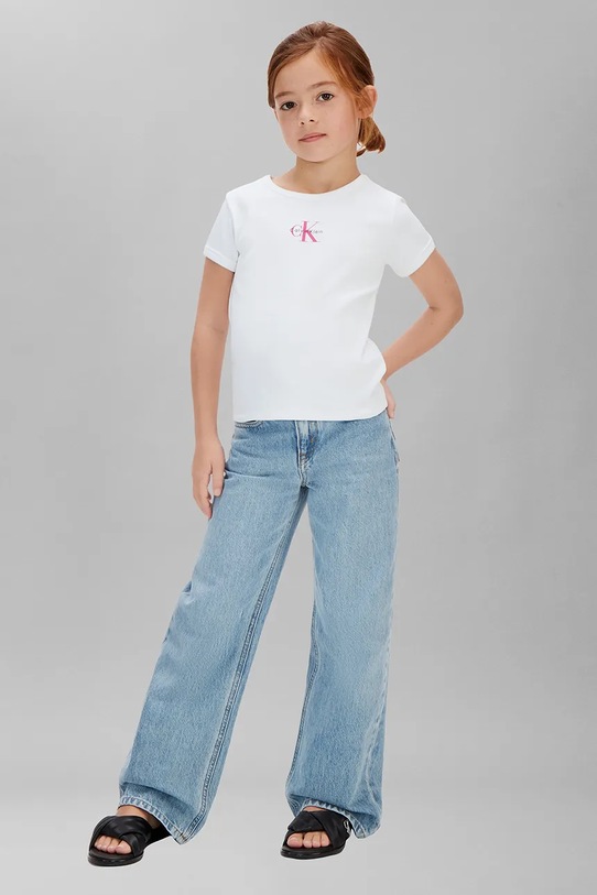 DÍVKA Calvin Klein Jeans tričko dětské bavlněné LVCKSJB11G.128.176.PPY2 bílá
