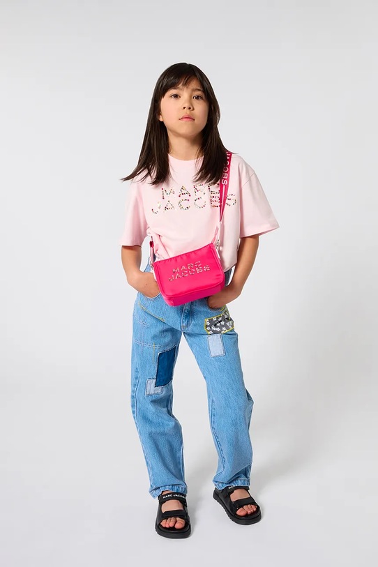 Παιδικό βαμβακερό μπλουζάκι Marc Jacobs απλικέ ροζ W60746.102.108