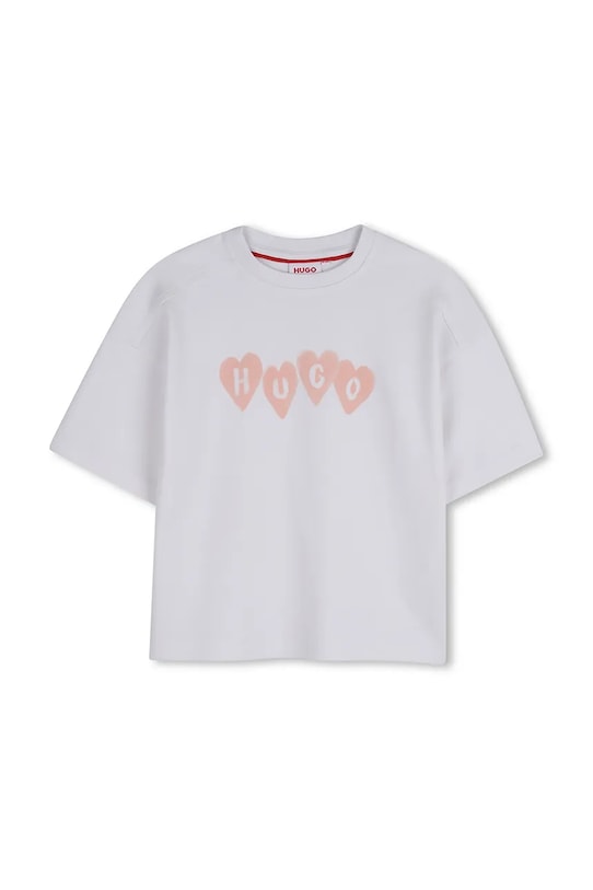 Παιδικό βαμβακερό μπλουζάκι HUGO στάμπα λευκό G01052.114.150