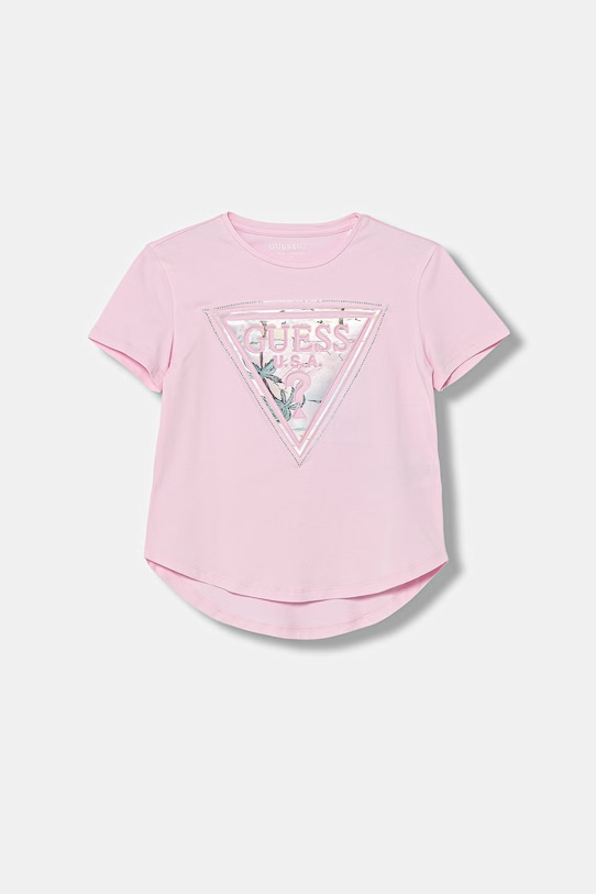 Guess t-shirt bawełniany dziecięcy aplikacja różowy J6GI13.K6YW4.PPY2.M
