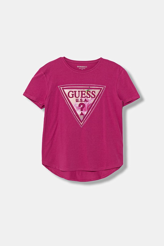 Guess t-shirt bawełniany dziecięcy aplikacja różowy J6GI13.K6YW4.PPY2.M