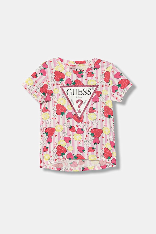 Guess t-shirt dziecięcy z elastanem różowy K6GI13.K6YW4.PPY2.M