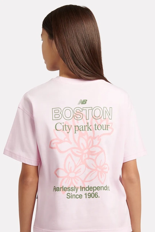 New Balance t-shirt παιδικός βαμβακερός ροζ YT6124R8